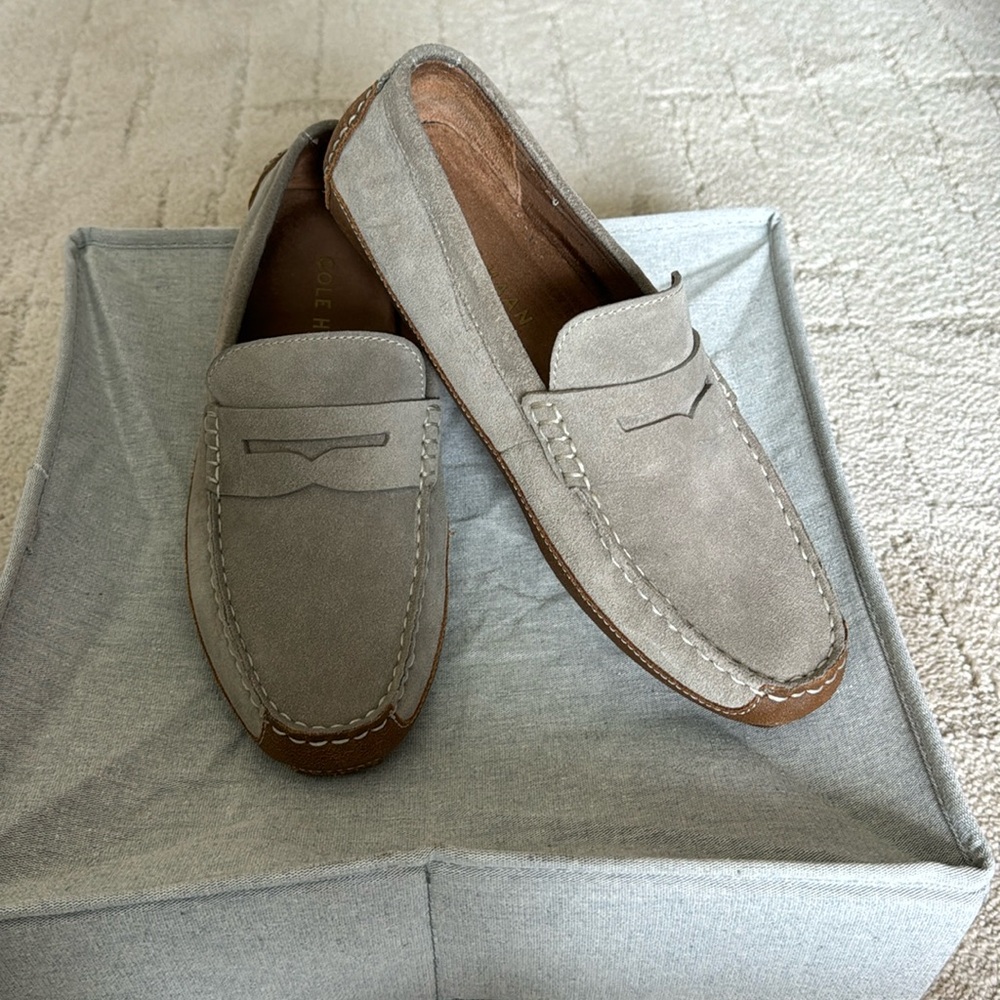 Taupe Cole Haan Loafers with beige bottoms. New, never worn.